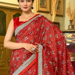 Saree Mall Red Printed Sarees With Unstitched Blouse image 3