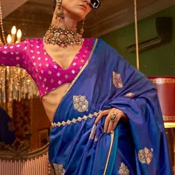 Saree Mall Blue Woven Sarees With Unstitched Blouse image 3