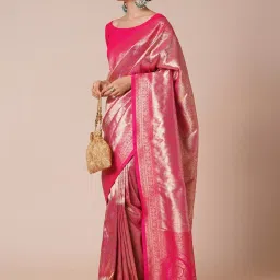 Saree Mall Pink Woven Sarees With Unstitched Blouse image 3