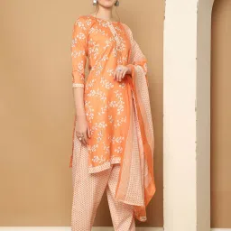 Rajnandini Orange Printed Kurta With Salwar & Dupatta image 3