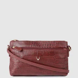 Hidesign Maroon Animal Textured Leather Structured Sling Bag-picture-18