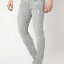 Spykar Grey Cotton Blend Slim Solid Jeans image 3