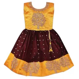 Wish Karo Girls Golden Yellow Embroidered Party Dress-picture-22