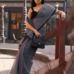 Tikhi Imli Grey Solid Saree with Unstitched Blouse image 3
