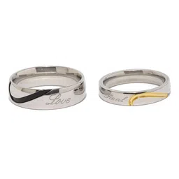 Yellow Chimes Unisex Set Of 2 Silver-Toned Engraved Couple Rings-picture-15