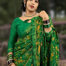 SANISA Floral Pure Chiffon Saree image 5