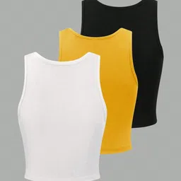 KERI PERRY Pack Of 3 Ribbed Round Neck Tank Crop Tops image 4
