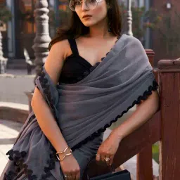 Tikhi Imli Grey Solid Saree with Unstitched Blouse image 5