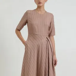 Fablestreet Beige Flared Fit Striped Dress image 5