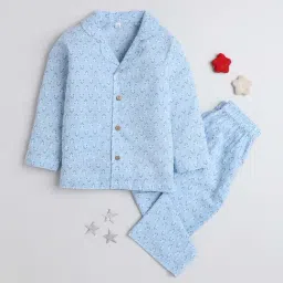 The Magic Wand Kids Sky Blue Cotton Floral Print Full Sleeves Shirt Set-picture-14