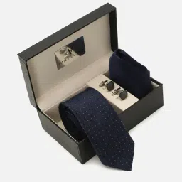 Van Heusen Navy Printed Tie with Pocket Square & Cufflinks-image-72