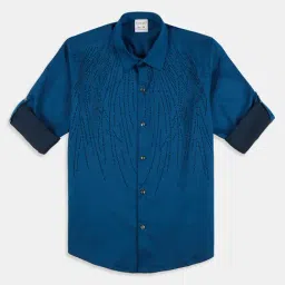 Charchit Boys Blue Cotton Embellished Comfort Fit Shirt image 4