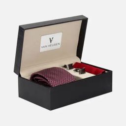 Van Heusen Maroon Printed Tie with Pocket Square & Cufflinks-picture-25