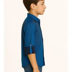 Charchit Boys Blue Cotton Embellished Comfort Fit Shirt image 3