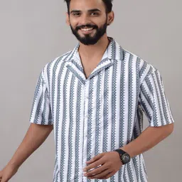 VILLAIN Men Relaxed Opaque Striped Casual Shirt-picture-17