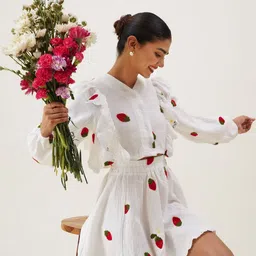 Mylin Printed Cotton V Neck Top With Skirt Co-Ords Set-picture-25