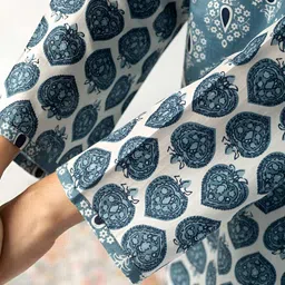 KUSVAA Women Ethnic Motifs Printed Regular Pure Cotton Straight Kurti with Pyjamas image 2