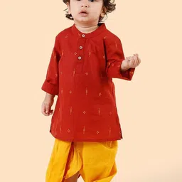 Fabindia Boys Floral Printed Band Collar Pure Cotton Straight Kurta With Dhoti Pants image 1
