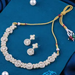 VATSALYA creation Alloy Gold- plated White Jewellery Set-image-47