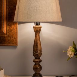 Homesake Floral Carved Black Wood Table Lamp With Shade - Brown-picture-29
