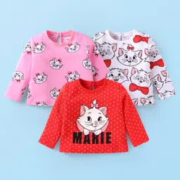 Babyhug Disney Single Jersey Knit Full Sleeves T-Shirts With Aristocats Marie Graphics Pack Of 3 - Pink Red & White-picture-31