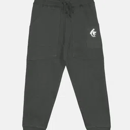 Kiddopanti Brand Name Printed & Pocket Detailed Track Pant - Dark Grey image 1