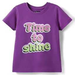 Pine Kids Cotton Knit Half Sleeves T-Shirt with Text Print - Purple-picture-29