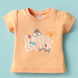 Tango Interlock Knit Half Sleeves Top with Text & Rainbow Print - Cream-picture-21