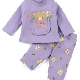 kookie kids india Kookie Kids Single Jersey Knit Winter Wear Night Suit With Floral Print - Lavender-picture-10