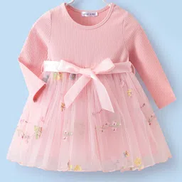 Mark & Mia Full Sleeves Party Dress With Floral Embroidery & Belt - Pink-picture-36