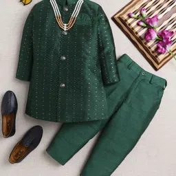 Ahhaaaa Viscose Woven Full Sleeves Geometric Embroidered Foil Printed Sherwani & Pant Set - Green-picture-15