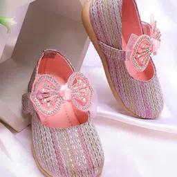 Mine Sole Rhinestones Embellished Bow Applique Detailed Velcro Closure Mary Jane Ballerinas - Pink-picture-15