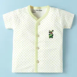 Little Darlings Interlock Knit Half Sleeves Shorts Night Suit with Polka Dots - Light Green & White image 2