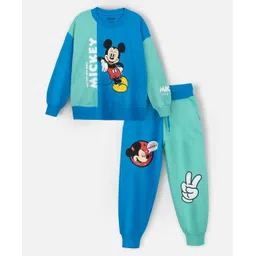 Nap Chief Pure Cotton Mickey Mouse & Friends Featuring Full Sleeves Character Printed Sweatshirt With Joggers Set - Blue image 3