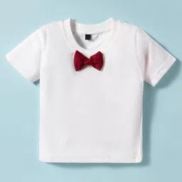 Robo Fry Cotton Woven Full Sleeves Solid Color Party T-Shirt & Trouser Set with Blazer Cap & Bow Applique - Maroon image 2