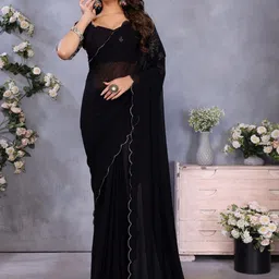 DIVASTRI Ethnic Motifs Embroidered Saree With Embroidery Work Blouse Piece-image-33