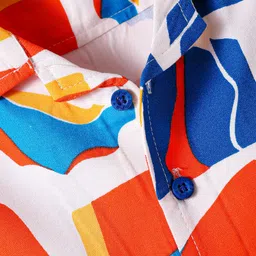 Babyhug Viscose Woven Half Sleeve Resort Collar Abstract Print Shirt - White Blue & Orange image 4