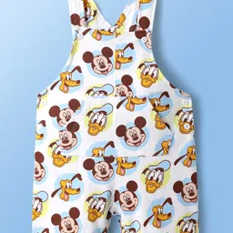 Babyoye Disney Single Jersey Knit Half Sleeves T-Shirt And Dungaree With Cap & Mickey Mouse Family Graphics - White & Light Blue image 4