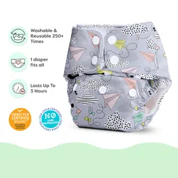 BASIC for Baby Reusable Cloth Diapers for Babies l Adjustable & Washable l 3M - 3Y l Rash Free Diaper - Airplane image 4
