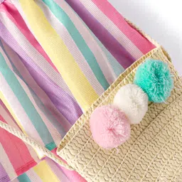 Little Kangaroos Woven Sleeveless Striped Party Top With Sling Bag - Pink image 5