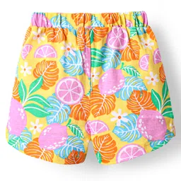 Babyhug Cotton Knit Frill Sleeves Shorts Night Suit With Tropical Theme Print - Multicolour image 5