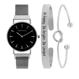 JOKER & WITCH Women Silver-Toned & Black Cupid's Love Stack Watch Gift Set JWLS210 image 2