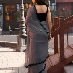 Tikhi Imli Grey Solid Saree with Unstitched Blouse image 2