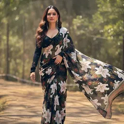 Sitanjali Floral Printed Pure Georgette Bagh Saree image 1