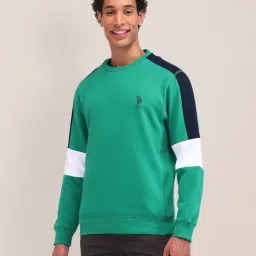 U.S. Polo Assn. Green Regular Fit Colour Block Sweatshirt image 3