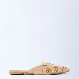LUNA BLU by Westside Beige Embroidered Mules-image-94