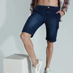 High Star Blue Cotton Regular Fit Denim Shorts-picture-26