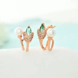 Voylla Gold Blossom Aqua Pearl Stud Earrings-picture-19