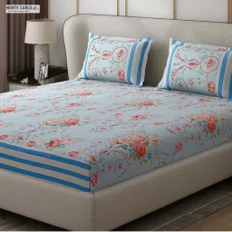 Monte Carlo Essence Blue Polyester 130 TC King Bedsheet with 2 Pillow Covers image 3