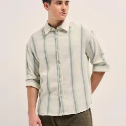 THE BEAR HOUSE Cream Cotton Relaxed fit Striped Shirts image 3